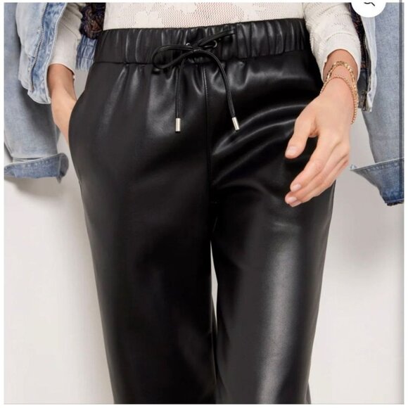 Evereve Jules Faux Leather Pants Women's Small black loose baggy elastic Drawstr - Picture 2 of 12
